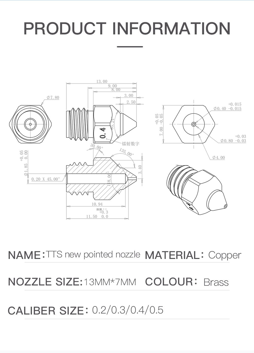 TWOTREESregBrass-Copper-TTS-New-Pointed-Nozzle-175mm-02030405-Extruder-Print-Head-For-Ender-3-V2-CR--1807615-2