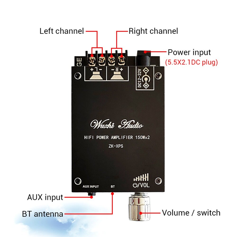 ZK-XPS 150Wx2 2.0 Dual Channel Stereo TDA7498E Bluetooth Audio Power Amplifier Board Module