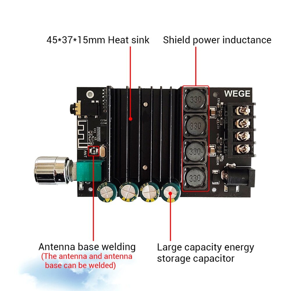 ZK-XPS 150Wx2 2.0 Dual Channel Stereo TDA7498E Bluetooth Audio Power Amplifier Board Module