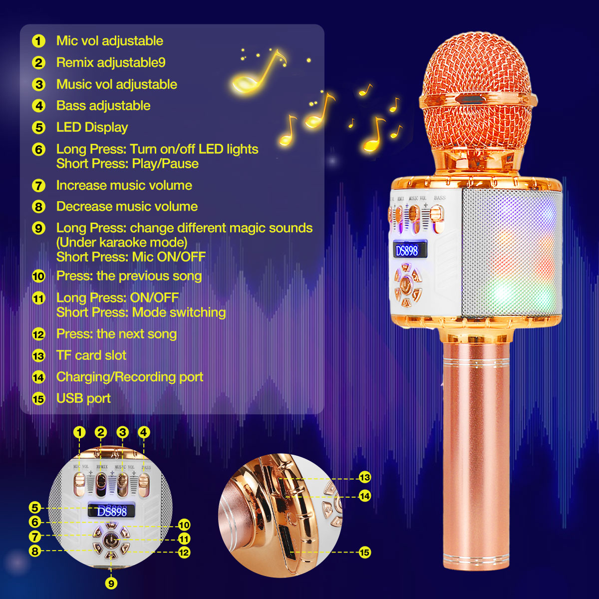 Bakeey-DS898-3-IN-1-Wireless-Microphone-213W-HIFI-bluetooth-Speaker-TF-Card-2600mAh-Luminous-Handhel-1821355-9