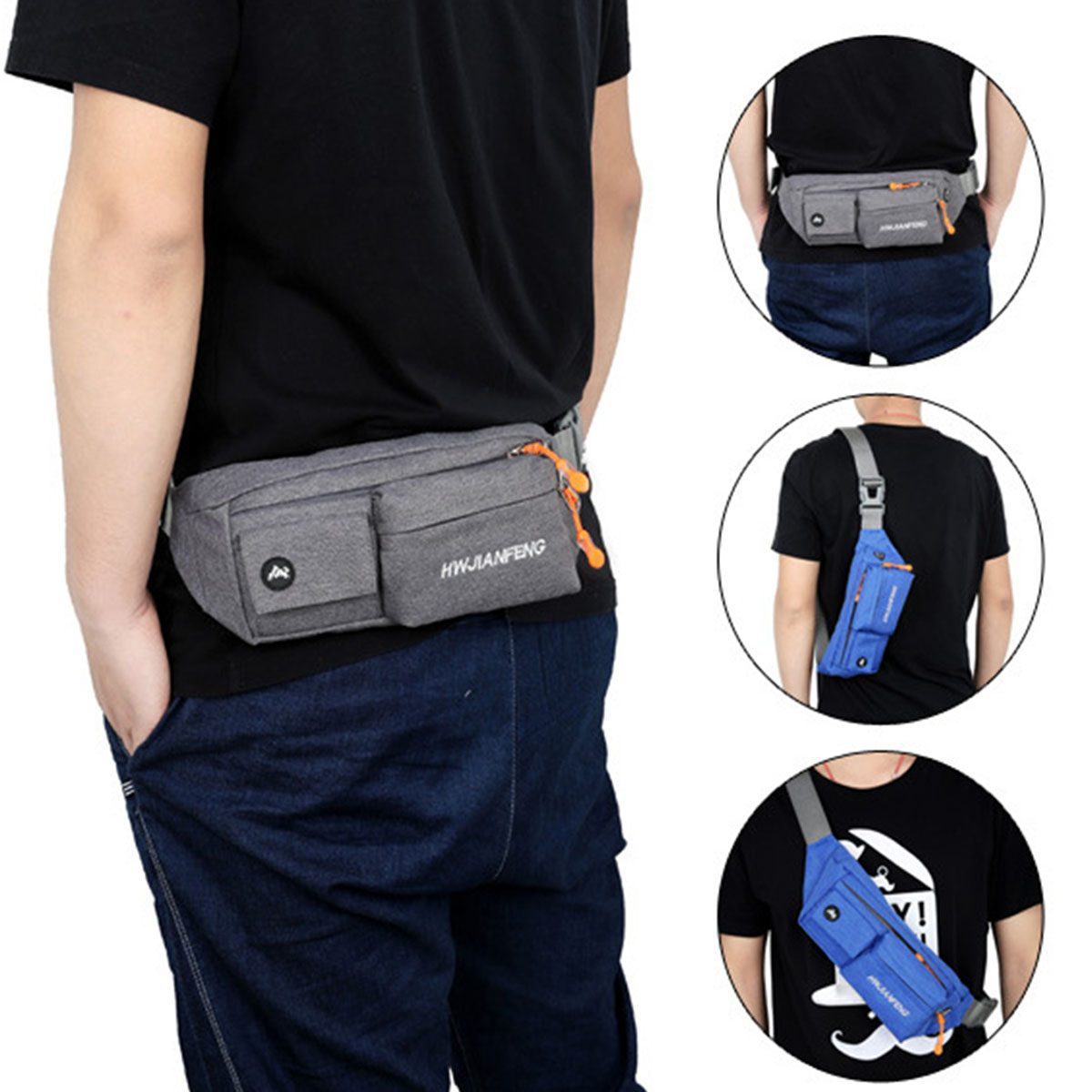 Nylon-Waist-Bag-Waterproof-Crossbody-Bag-Travel-Running-Unisex-Zipper-Phone-Bag-1548628-2