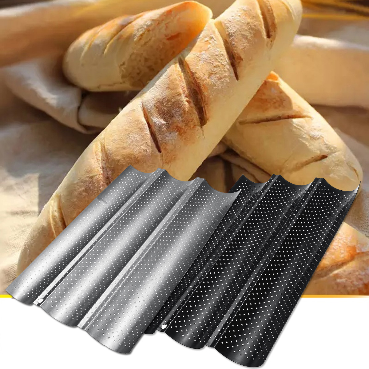23-Grooves-Alloy-Non-Stick-French-Bread-Baking-Tray-Baguette-Pan-Tin-Tray-Bakeware-Mold-1393436-2