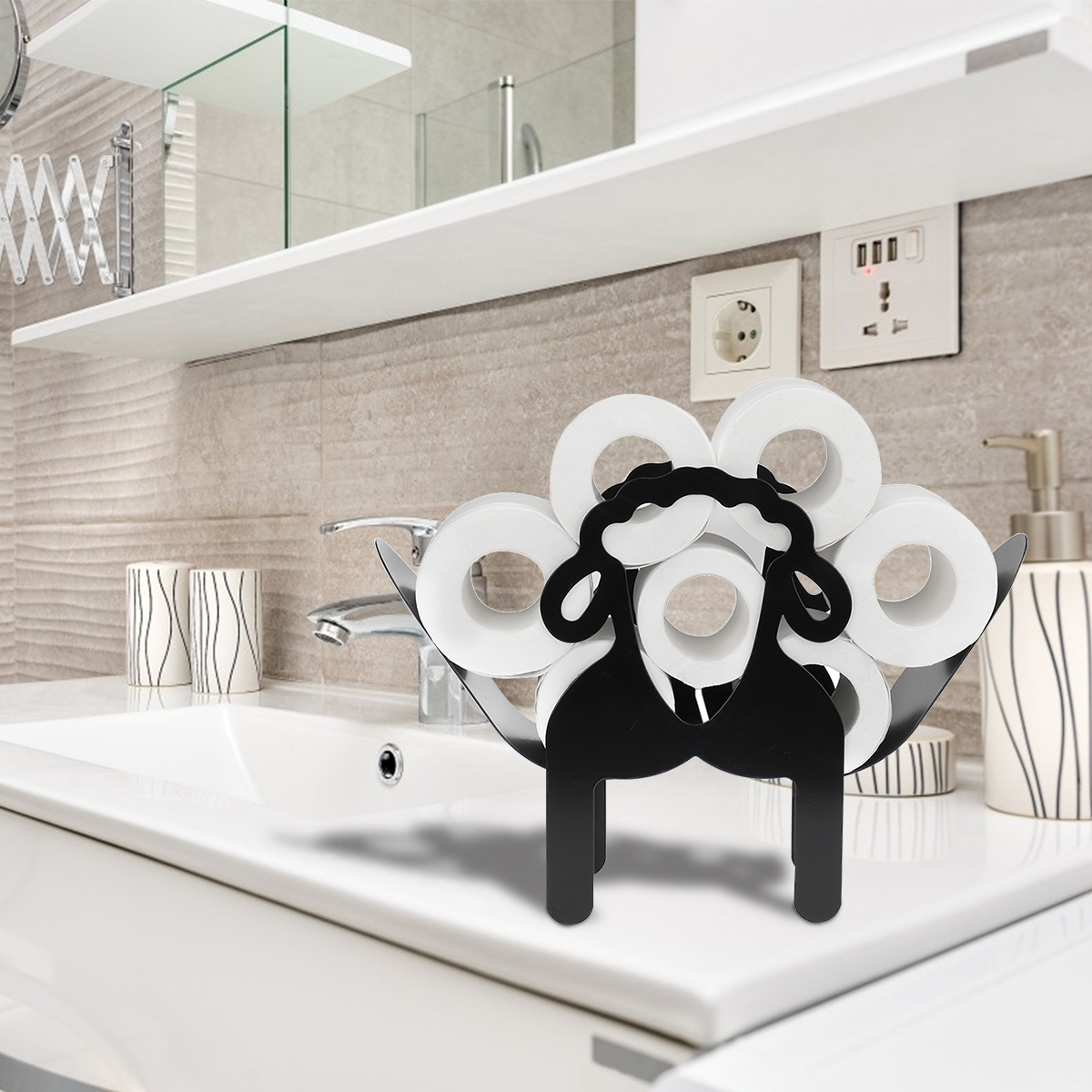 Black-Toilet-Paper-Holder-Metal-Sheep-Shape-Tissue-Storage-Rack-1780831-3