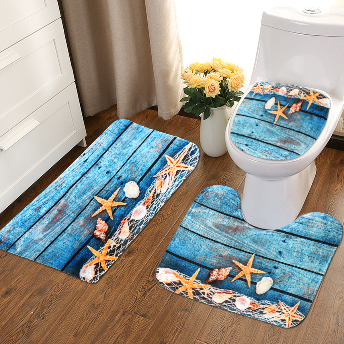 3PCS-Starfish-Wood-No-slip-Bathroom-Pedestal-Rug-Lid-Toilet-Cover-Bath-Mat-Set-1180941-2