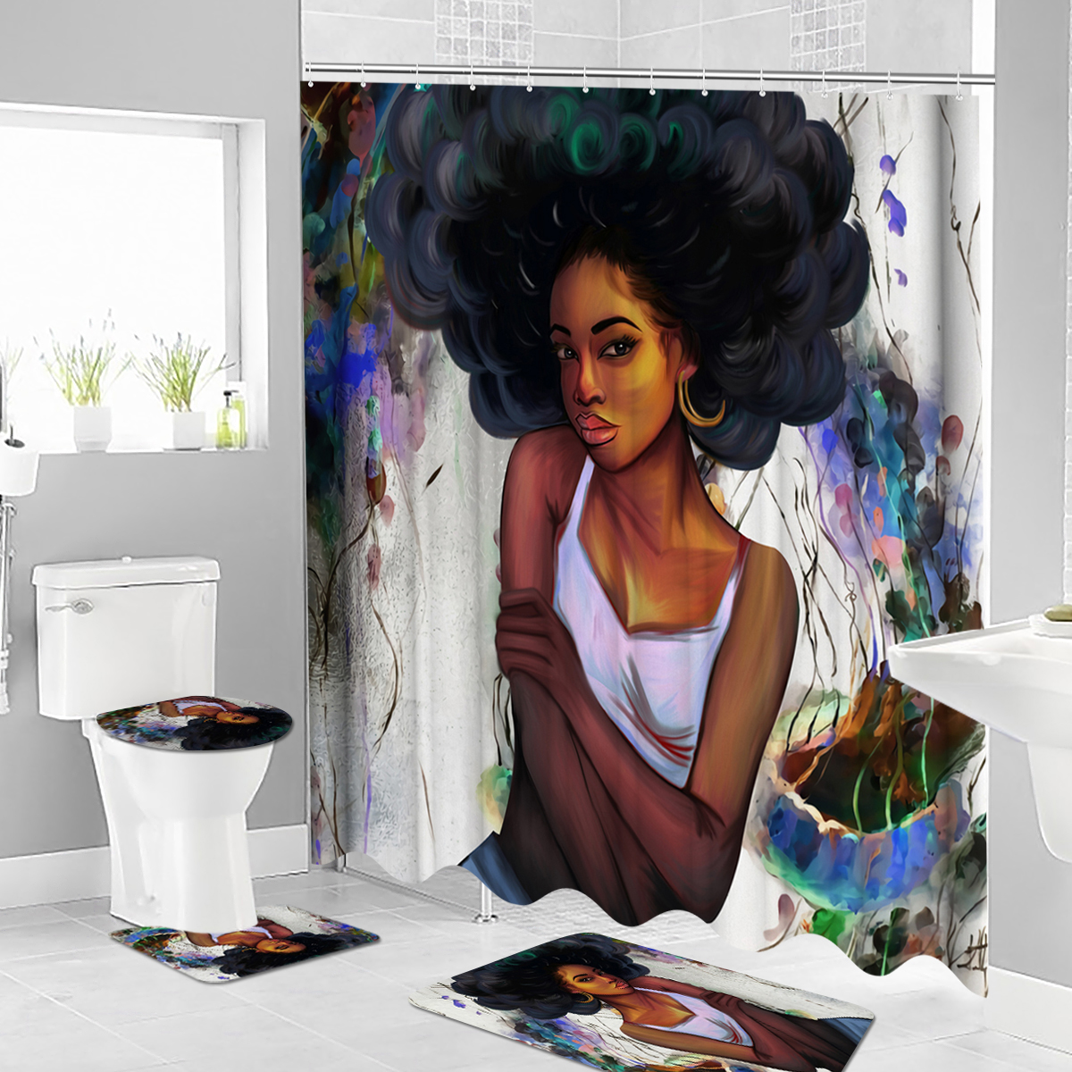 African-Girl-Shower-Curtain-Fabric-Bathroom-Curtains-Set-Non-slip-Bath-Mat-Toilet-Pad-Carpet-for-Bat-1838137-11