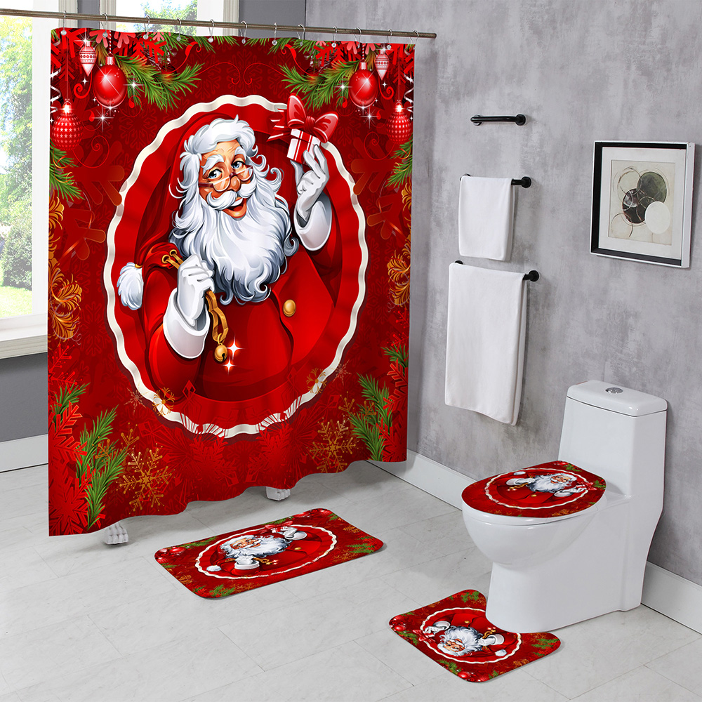 Christmas-Style-Shower-Curtain-Santa-Claus-Three-piece-Four-piece-Bathroom-Mat-Set-Waterproof-Toilet-1894048-2