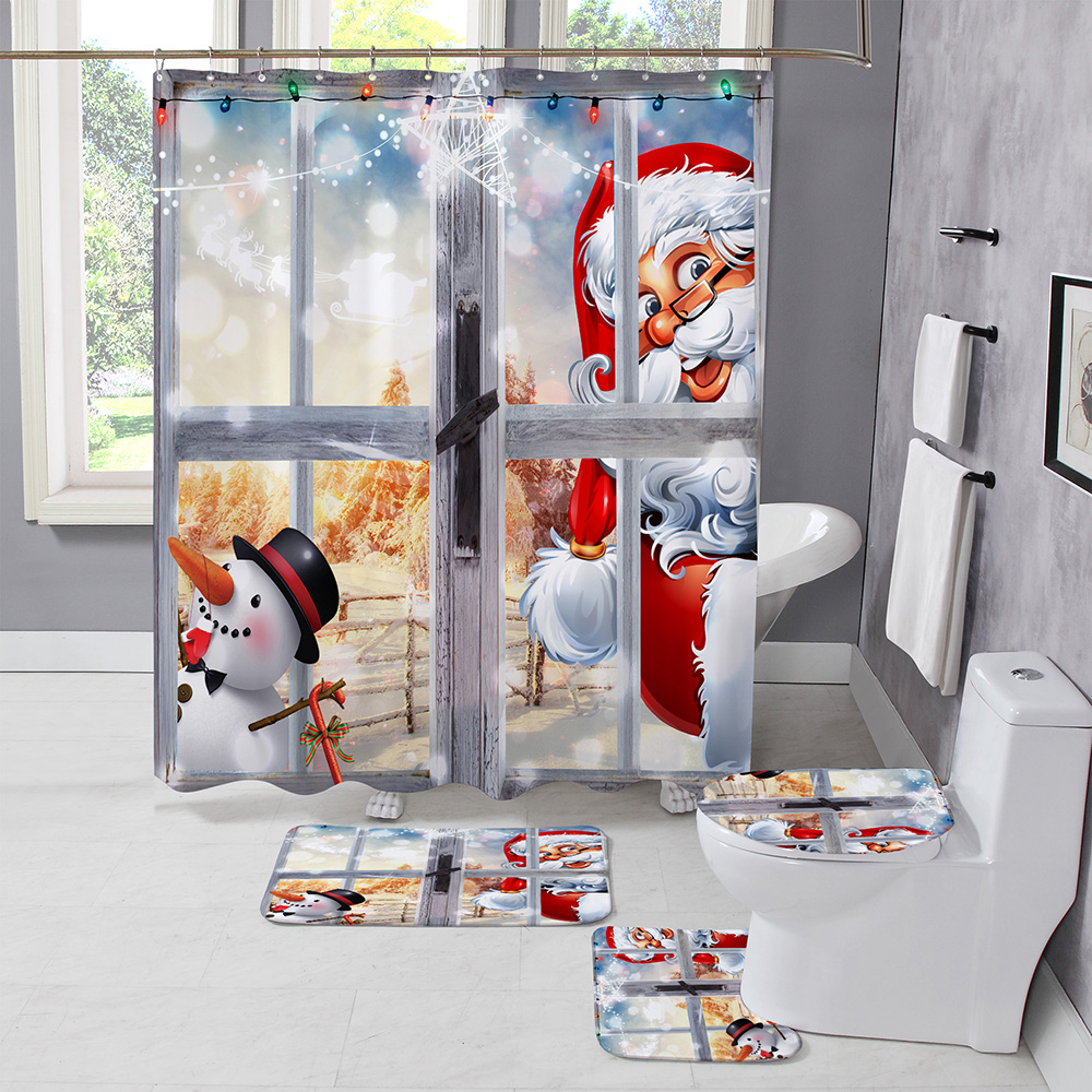 Christmas-Style-Shower-Curtain-Santa-Claus-Three-piece-Four-piece-Bathroom-Mat-Set-Waterproof-Toilet-1894048-12