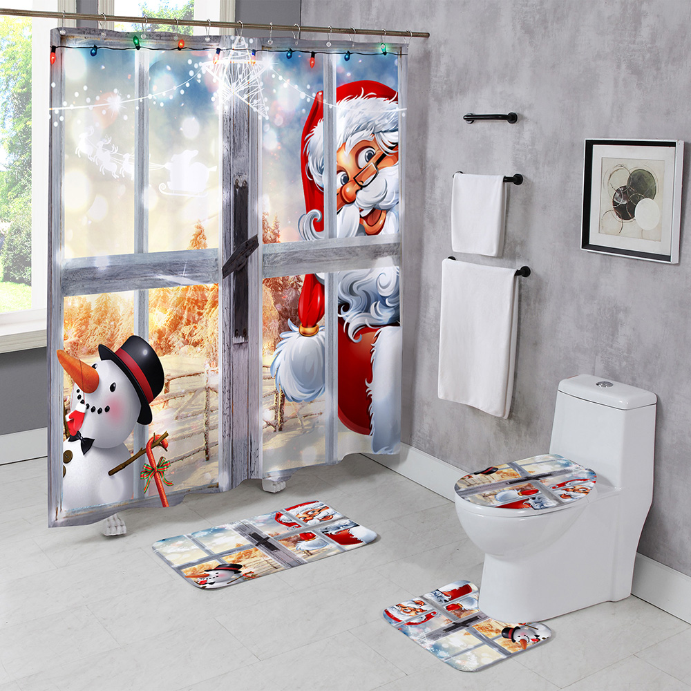 Christmas-Style-Shower-Curtain-Santa-Claus-Three-piece-Four-piece-Bathroom-Mat-Set-Waterproof-Toilet-1894048-13