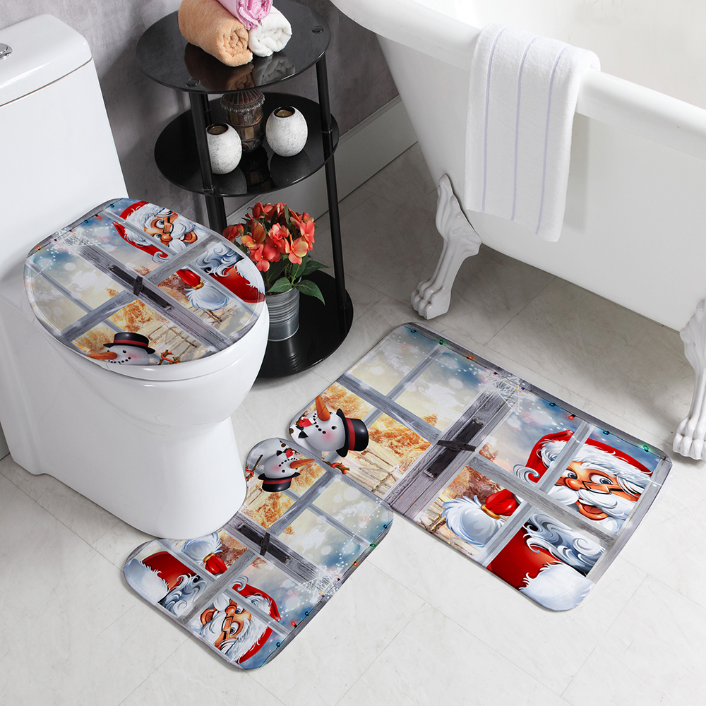 Christmas-Style-Shower-Curtain-Santa-Claus-Three-piece-Four-piece-Bathroom-Mat-Set-Waterproof-Toilet-1894048-14