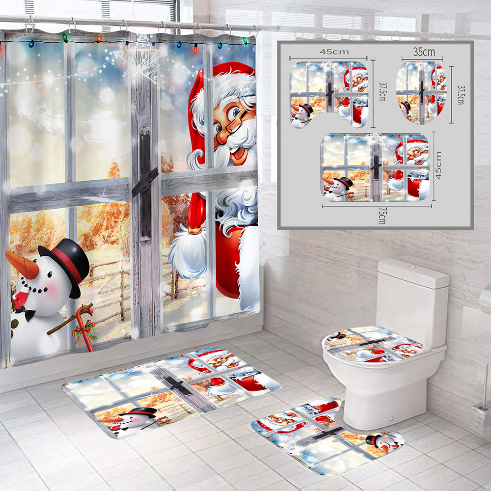 Christmas-Style-Shower-Curtain-Santa-Claus-Three-piece-Four-piece-Bathroom-Mat-Set-Waterproof-Toilet-1894048-17