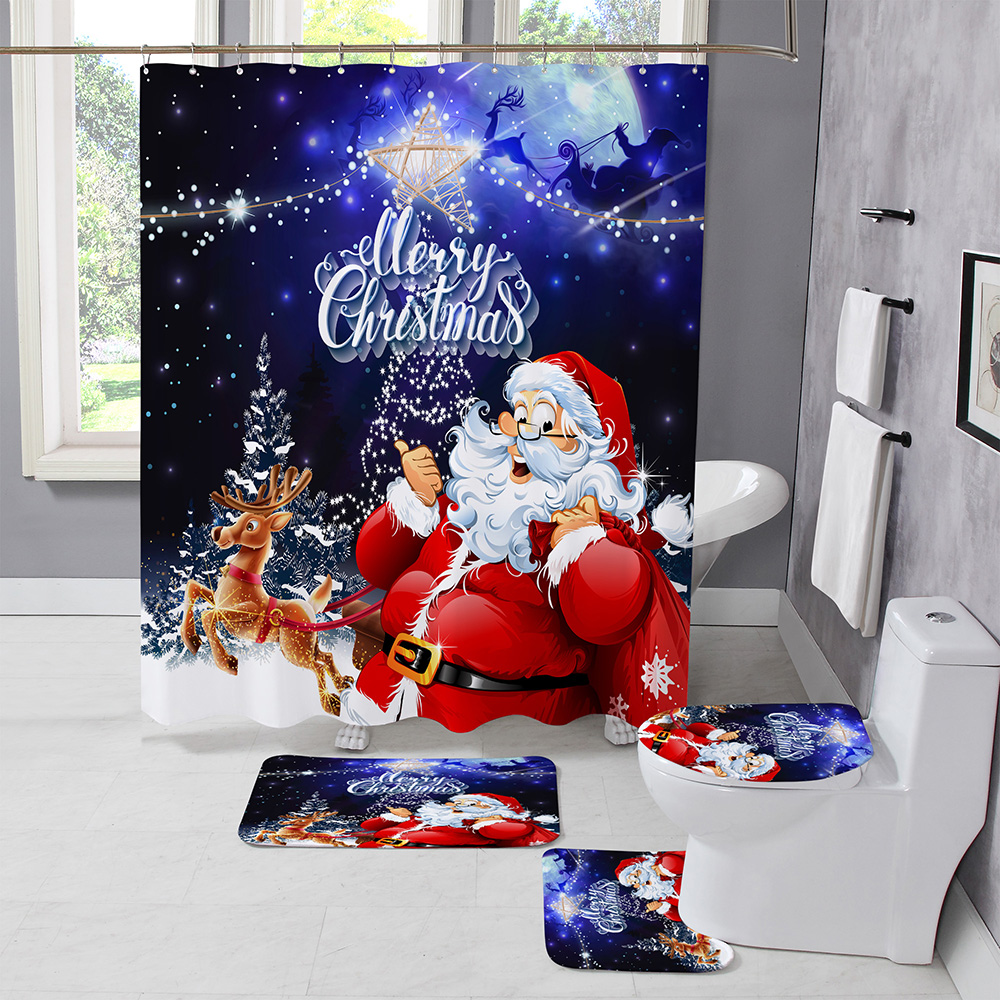 Christmas-Style-Shower-Curtain-Santa-Claus-Three-piece-Four-piece-Bathroom-Mat-Set-Waterproof-Toilet-1894048-20