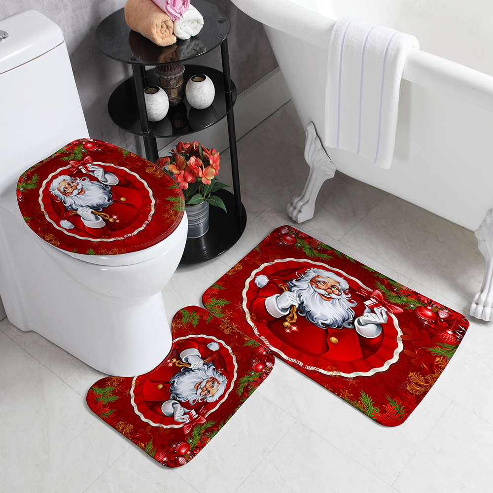 Christmas-Style-Shower-Curtain-Santa-Claus-Three-piece-Four-piece-Bathroom-Mat-Set-Waterproof-Toilet-1894048-3