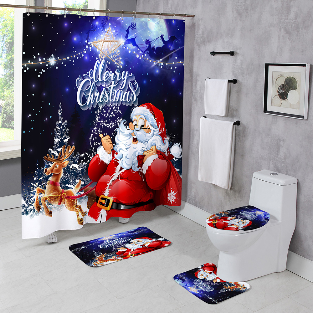 Christmas-Style-Shower-Curtain-Santa-Claus-Three-piece-Four-piece-Bathroom-Mat-Set-Waterproof-Toilet-1894048-21