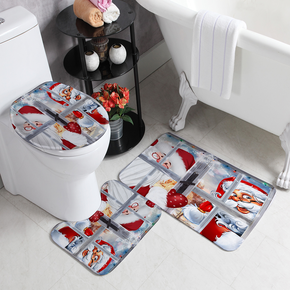 Christmas-Style-Shower-Curtain-Santa-Claus-Three-piece-Four-piece-Bathroom-Mat-Set-Waterproof-Toilet-1894048-30