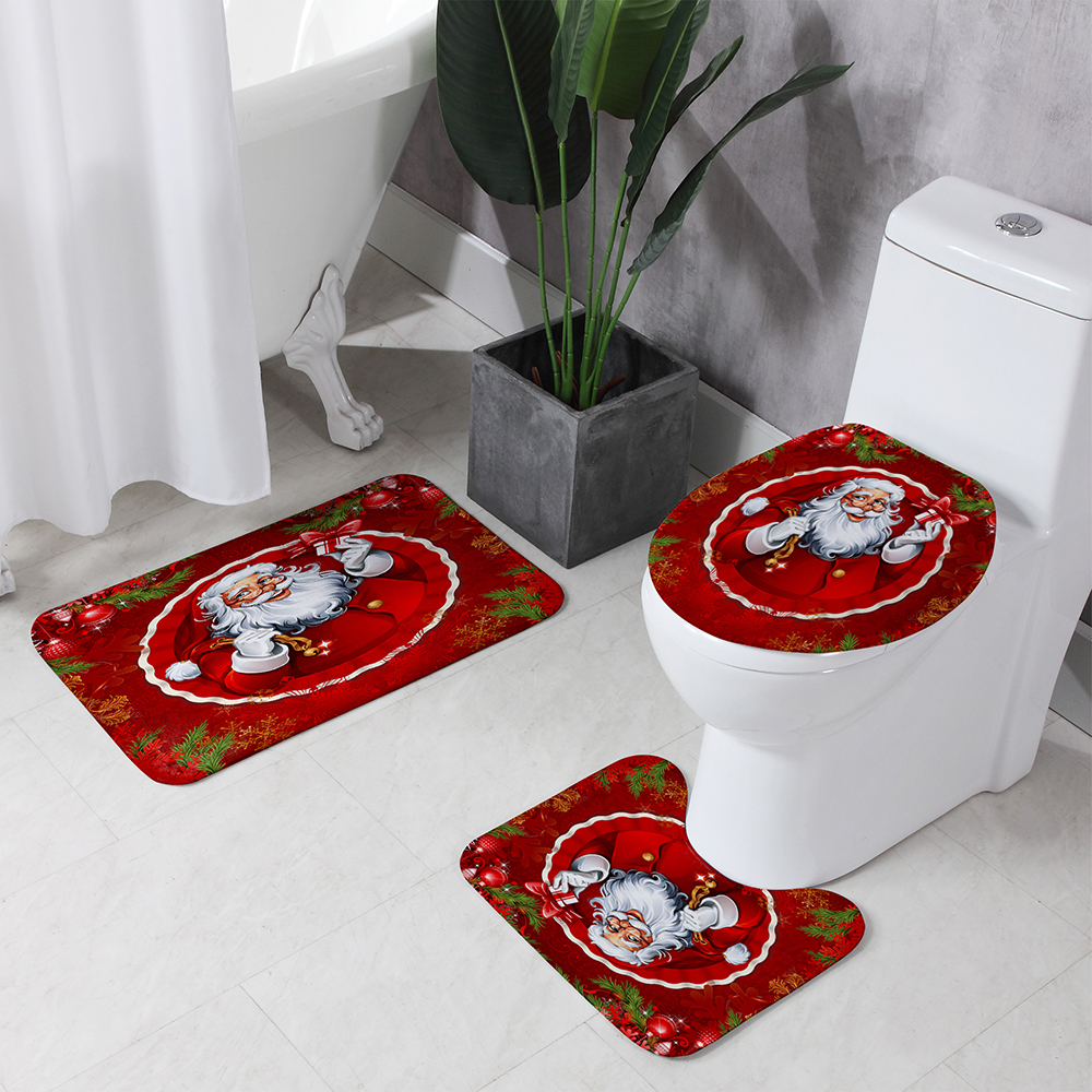 Christmas-Style-Shower-Curtain-Santa-Claus-Three-piece-Four-piece-Bathroom-Mat-Set-Waterproof-Toilet-1894048-5