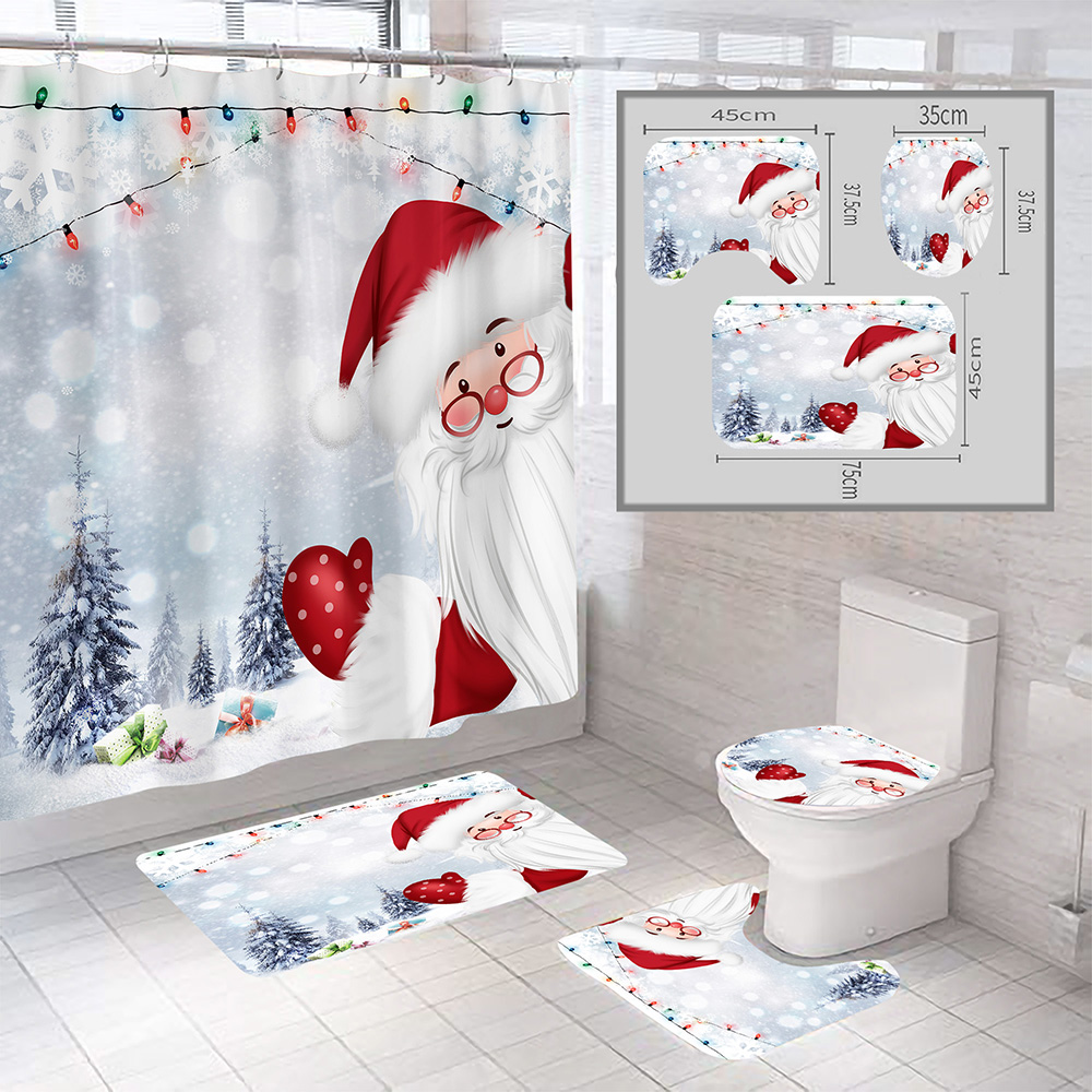 Christmas-Style-Shower-Curtain-Santa-Claus-Three-piece-Four-piece-Bathroom-Mat-Set-Waterproof-Toilet-1894048-44
