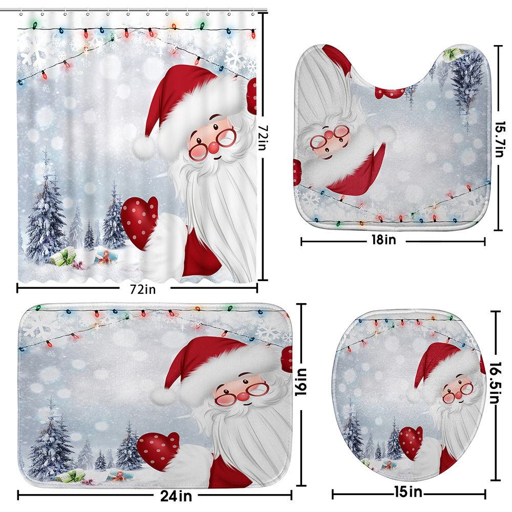 Christmas-Style-Shower-Curtain-Santa-Claus-Three-piece-Four-piece-Bathroom-Mat-Set-Waterproof-Toilet-1894048-45
