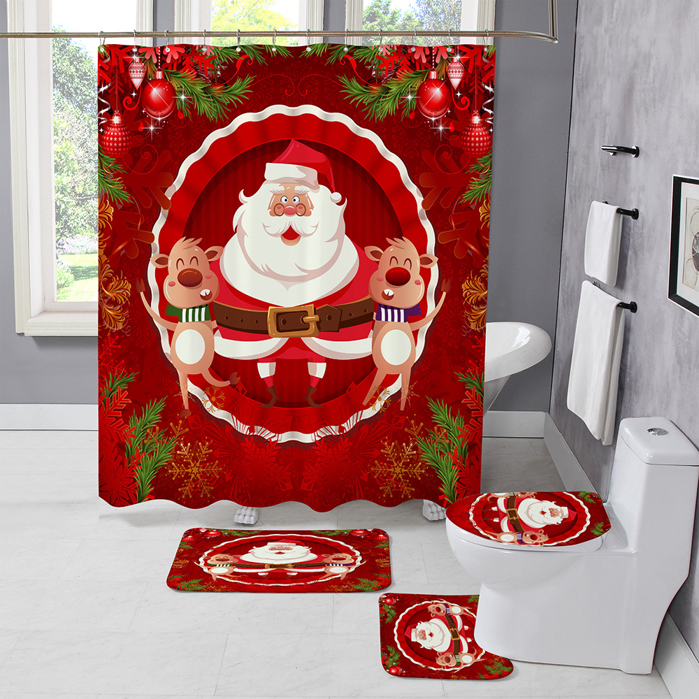 Christmas-Style-Shower-Curtain-Santa-Claus-Three-piece-Four-piece-Bathroom-Mat-Set-Waterproof-Toilet-1894048-47