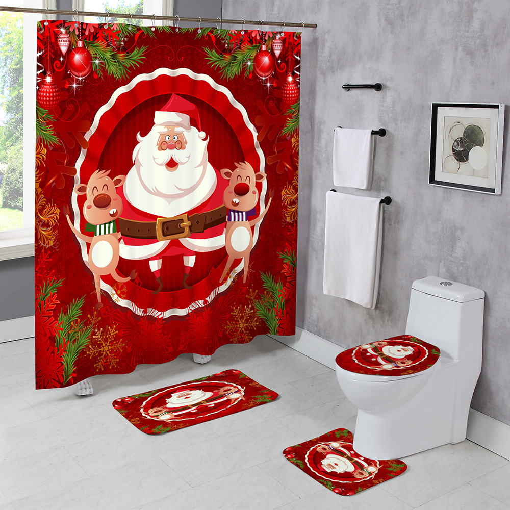 Christmas-Style-Shower-Curtain-Santa-Claus-Three-piece-Four-piece-Bathroom-Mat-Set-Waterproof-Toilet-1894048-48