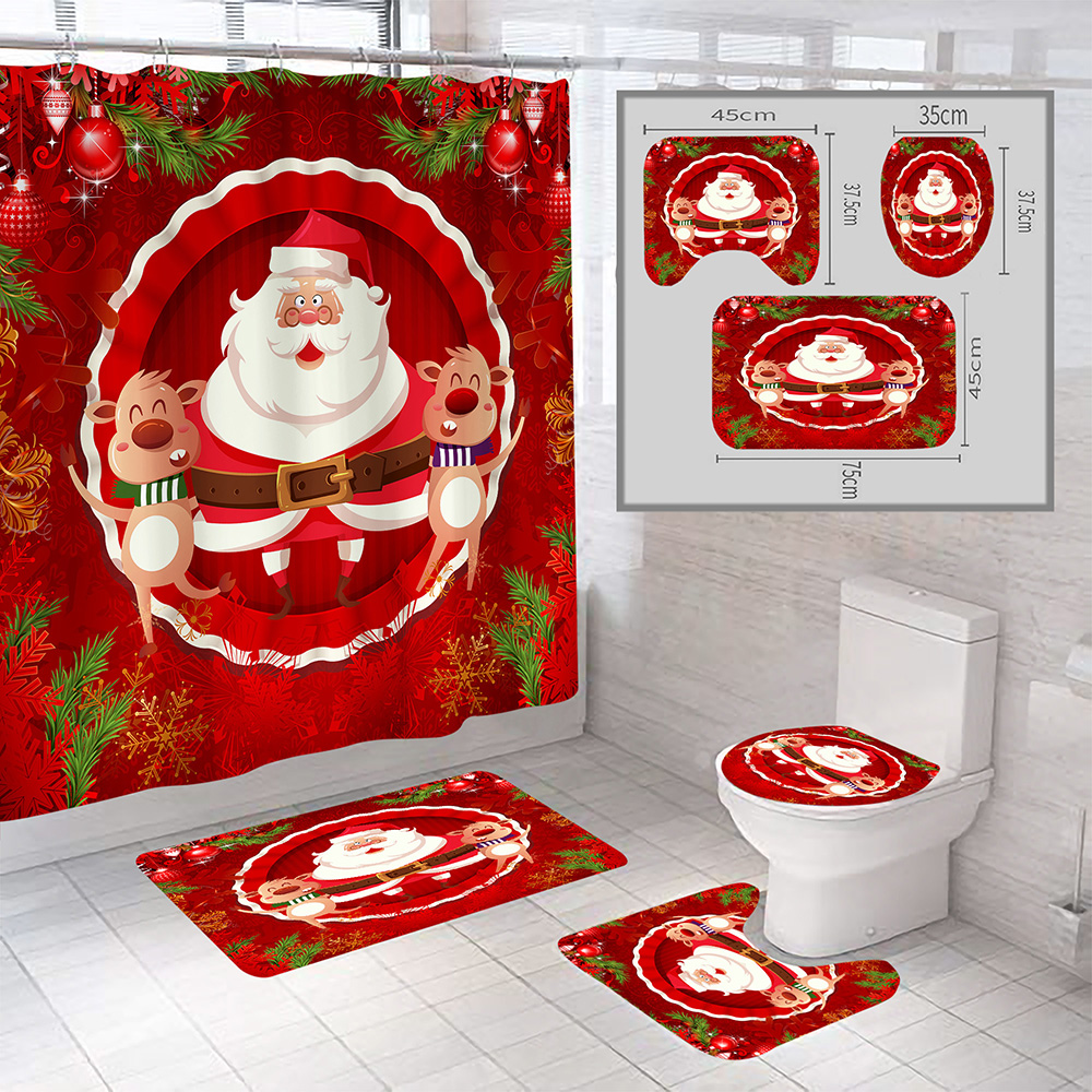Christmas-Style-Shower-Curtain-Santa-Claus-Three-piece-Four-piece-Bathroom-Mat-Set-Waterproof-Toilet-1894048-53