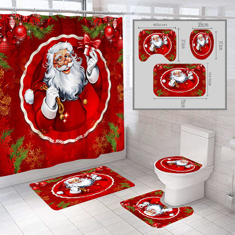 Christmas-Style-Shower-Curtain-Santa-Claus-Three-piece-Four-piece-Bathroom-Mat-Set-Waterproof-Toilet-1894048-9