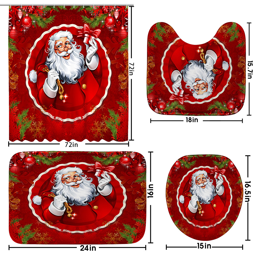 Christmas-Style-Shower-Curtain-Santa-Claus-Three-piece-Four-piece-Bathroom-Mat-Set-Waterproof-Toilet-1894048-10