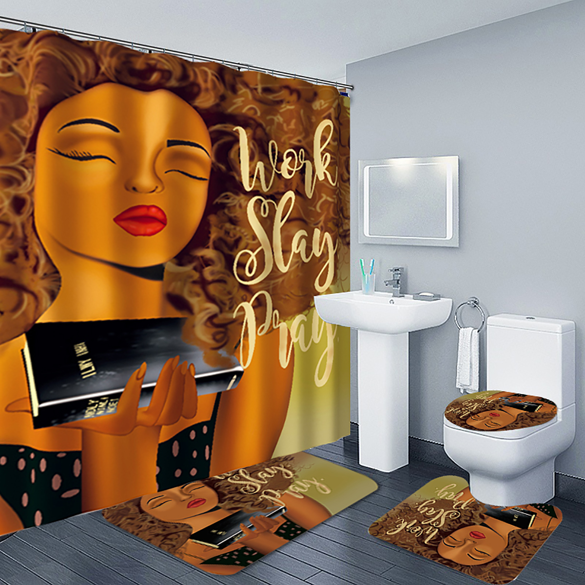 Shower-Curtain-Bathing-Bath-Mat-Lid-Toilet-Cover-Rugs-Set-Decor-1800123-4