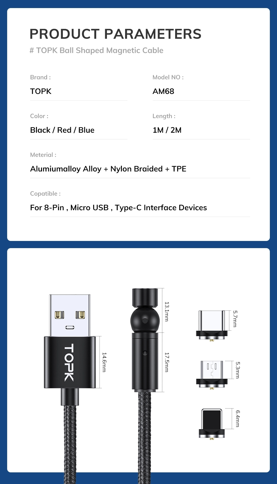 TOPK-AM68-3-in-1-Data-Cable-Elbow-LED-Indicator-Fast-Charging-USB-Magnetic-Rotation-Line-For-iPhone--1699366-11