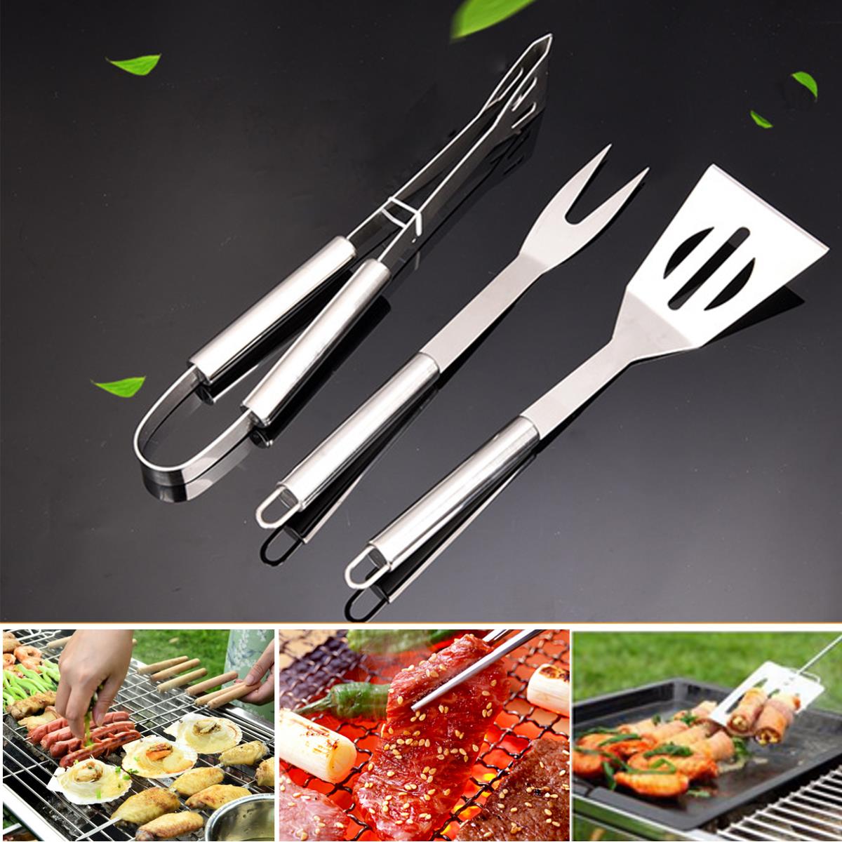 3Pcs-BBQ-Barbecue-Tableware-Stainless-Steel-Cooking-Fork-Gripper-Turner-Set-Portable-Bag-Utensil-1125768-1
