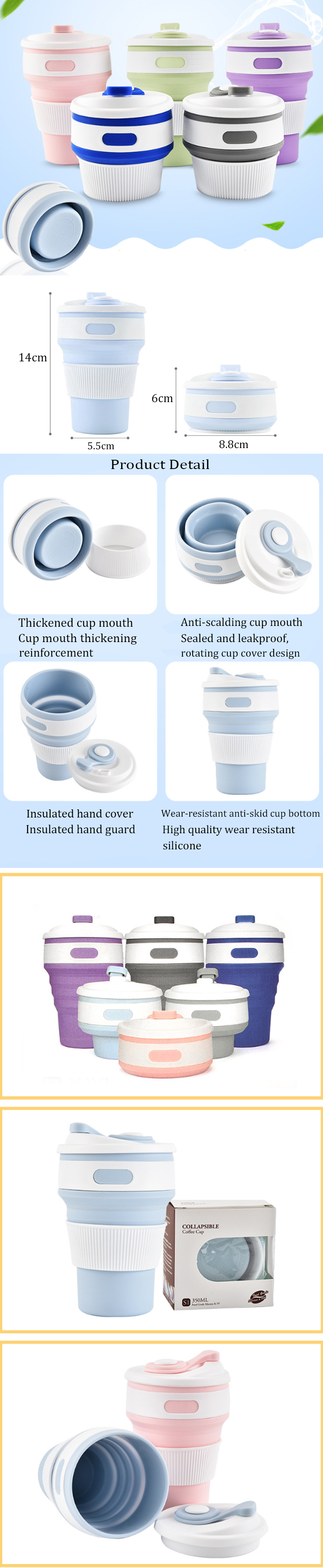 IPReereg-350ml-Silicone-Folding-Cup-Portable-Water-Coffee-Mug-Drinkware-With-Lid-Camping-Travel-1388250-1