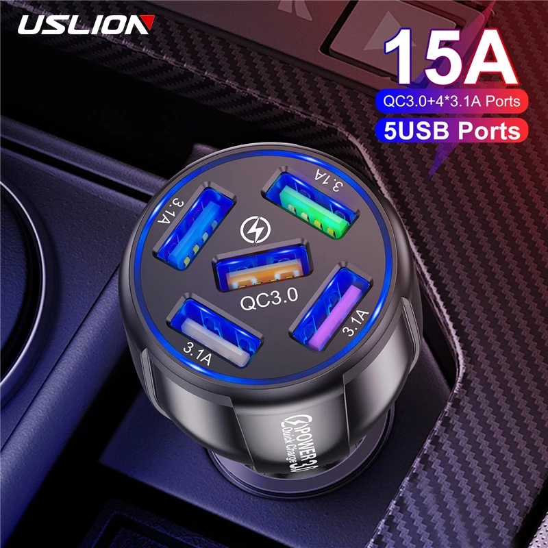 USLION-36W-5-Port-QC30-USB-Car-Charger-Adapter-QC30-Support-AFC-FCP-Fast-Charging-With-Blue-LED-For--1904965-1