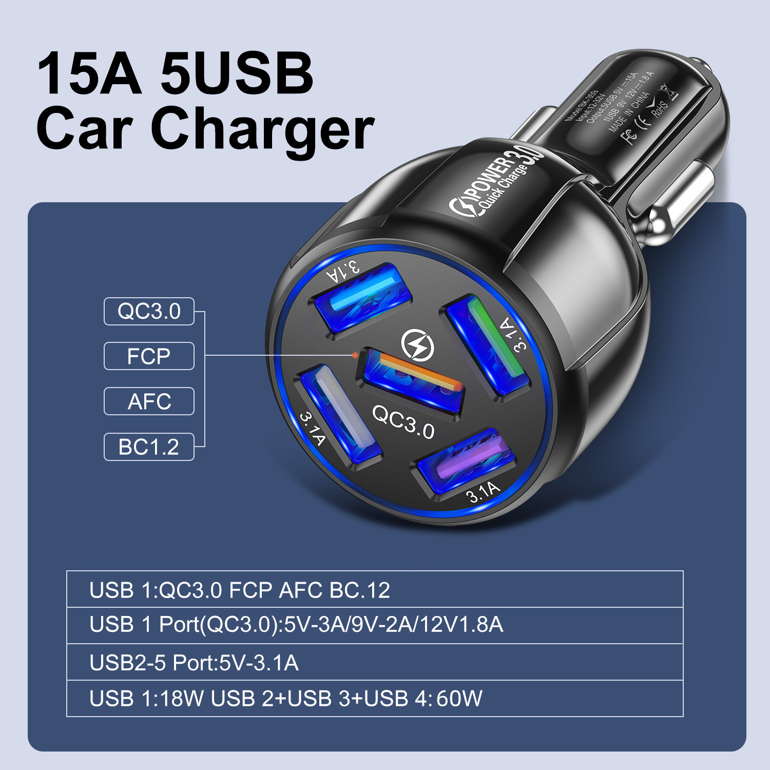 USLION-36W-5-Port-QC30-USB-Car-Charger-Adapter-QC30-Support-AFC-FCP-Fast-Charging-With-Blue-LED-For--1904965-2