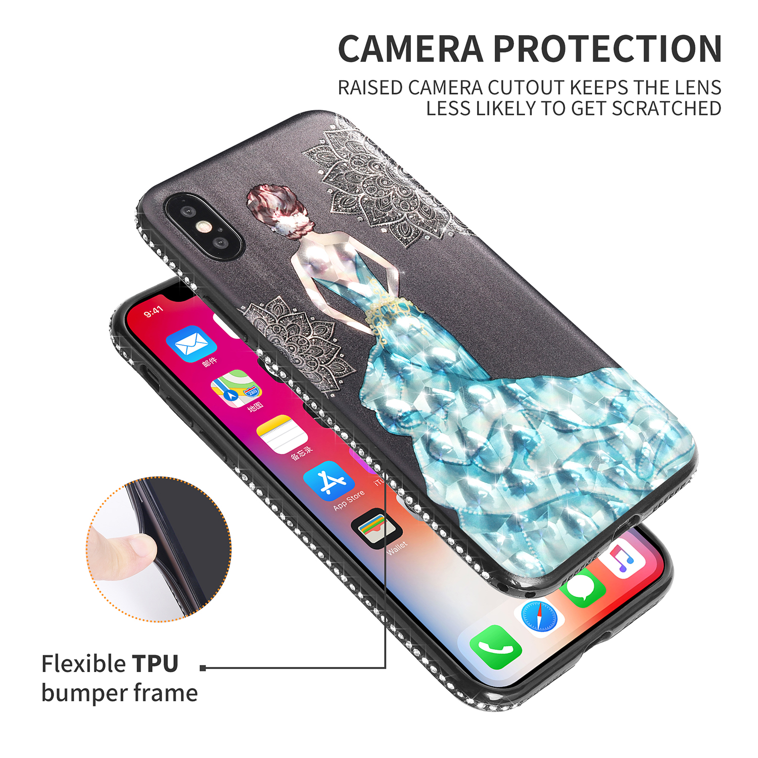 Bakeey-3D-Painting-Protective-Case-For-iPhone-X88-Plus77-Plus6s-Plus6-Plus6s6-Blue-Dress-Glitter-Bli-1305766-2