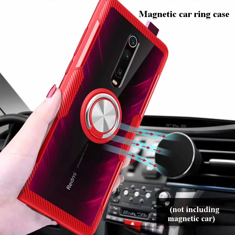 Bakeey-Transparent-Ring-Holder-Magnetic-Car-PC--Carbon-Fiber-Protective-Case-For-Xiaomi-Mi9T-Mi-9T-P-1547201-1