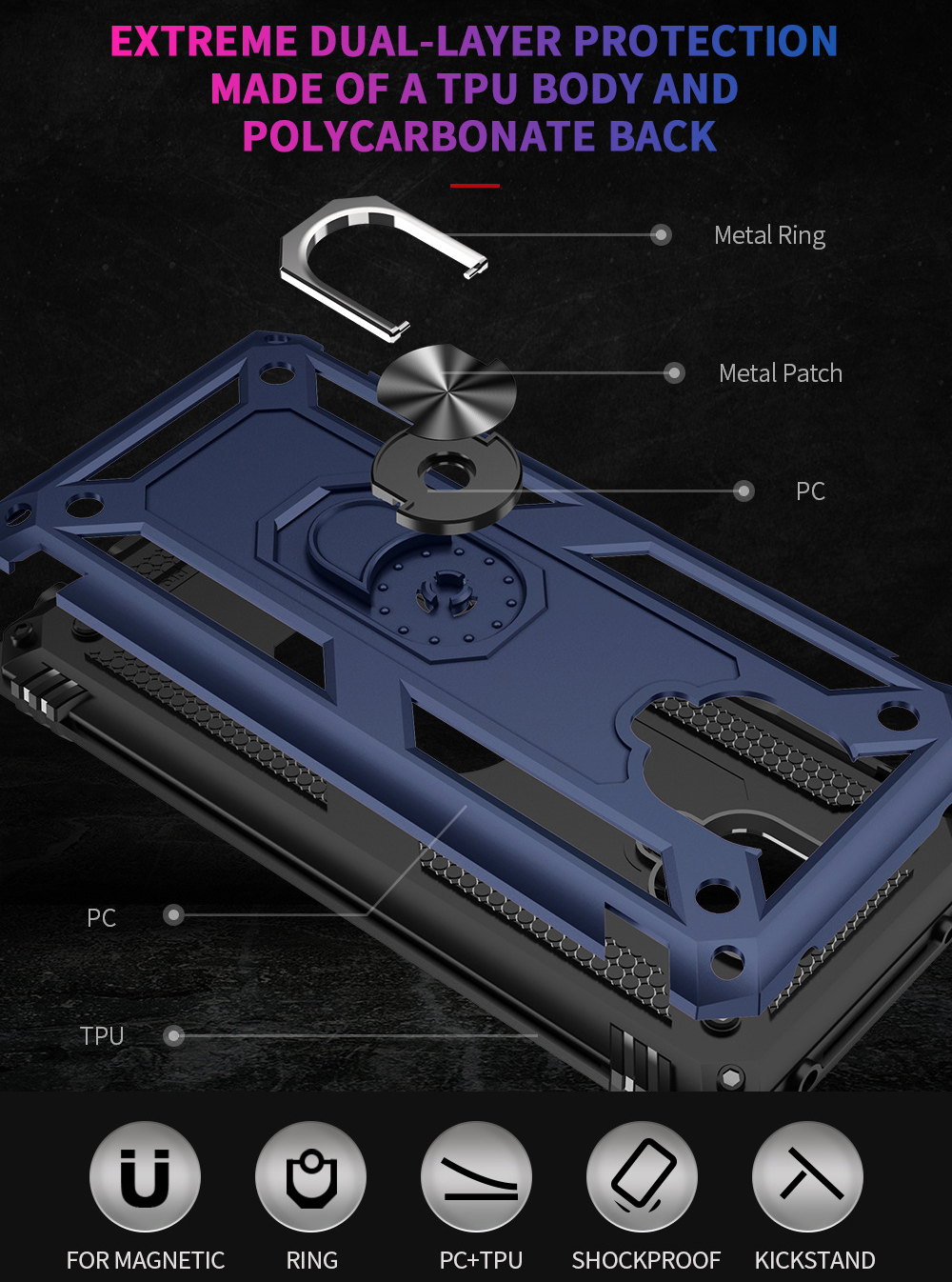 Bakeey-for-Xiaomi-Redmi-Note-9-Case-Armor-Magnetic-Adsorption-Shockproof-with-Finger-Ring-Holder-Sta-1734989-3