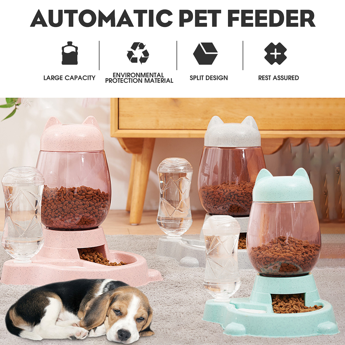 800ml300ml-Automatic-Pet-Dog-Cat-Puppy-Dispenser-2-in-1-Food-Drink-Water-Dish-Feeder-1927641-2