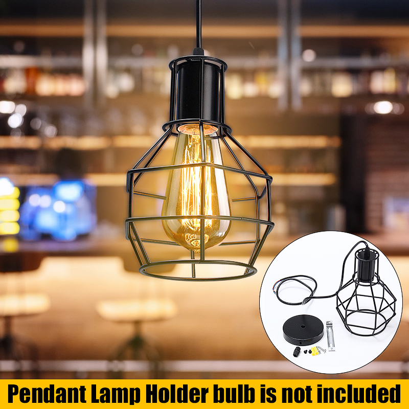 Vintage-Industrial-Pendant-Ceiling-Light-Lamp-Shade-Metal-Cage-Black-Cafe-Loft-Bar-1640935-2