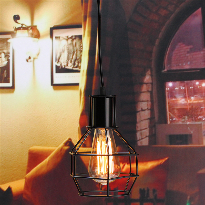 Vintage-Industrial-Pendant-Ceiling-Light-Lamp-Shade-Metal-Cage-Black-Cafe-Loft-Bar-1640935-5