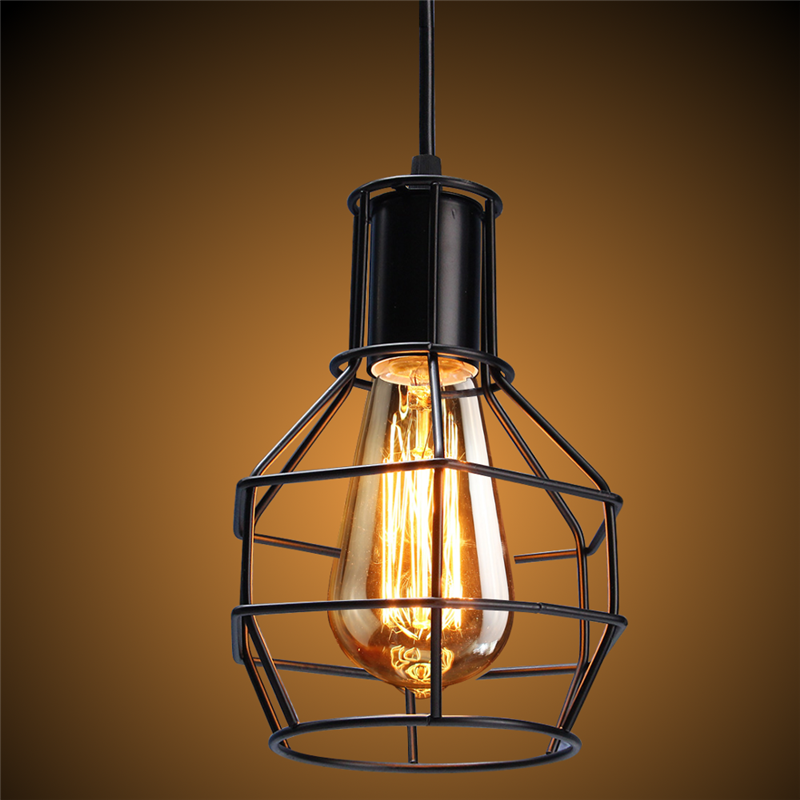 Vintage-Industrial-Pendant-Ceiling-Light-Lamp-Shade-Metal-Cage-Black-Cafe-Loft-Bar-1640935-7