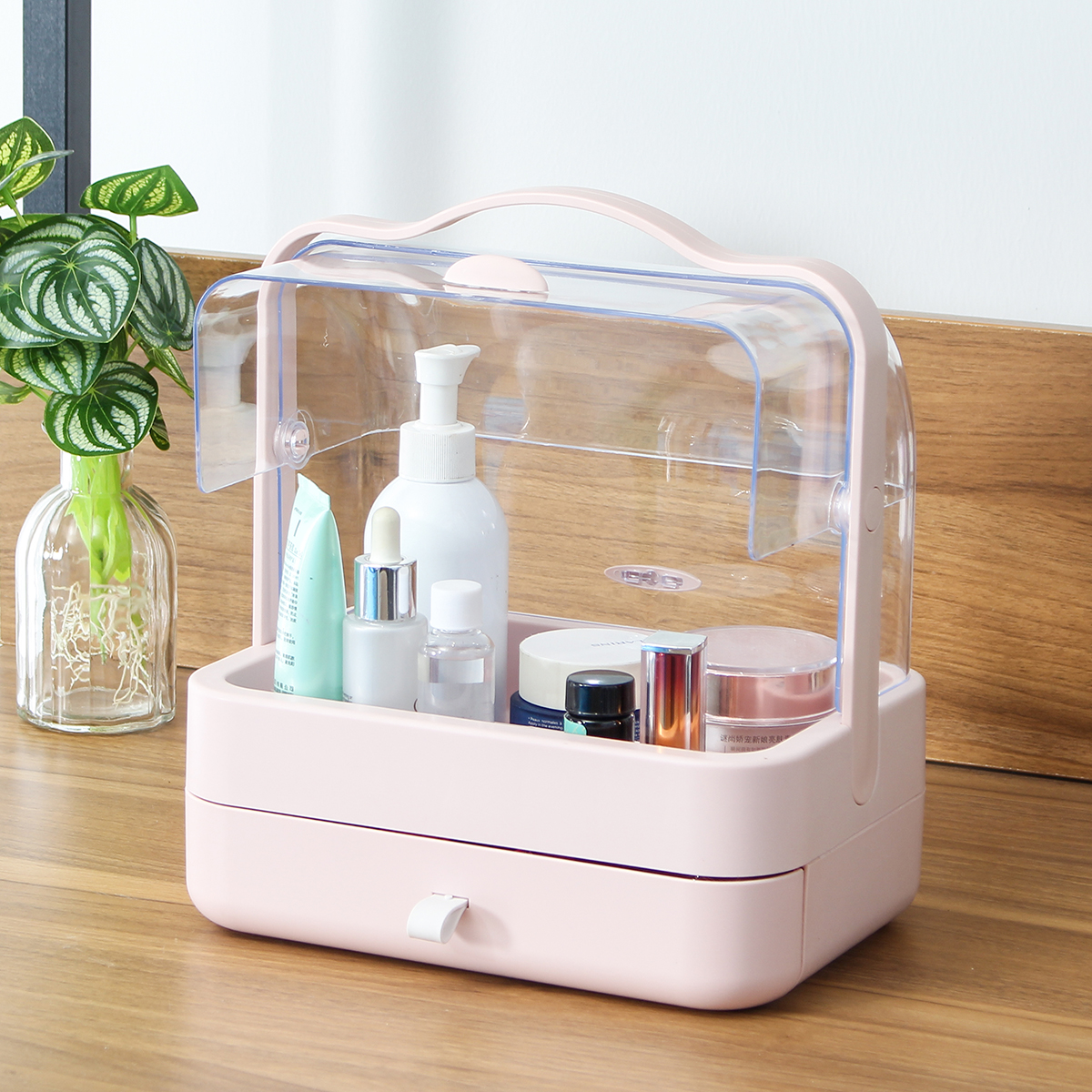 Cosmetic-Storage-Box-Transparent-Dust-Cover-Desktop-Makeup-Organizer-Household-Portable-Shelf-1757770-3