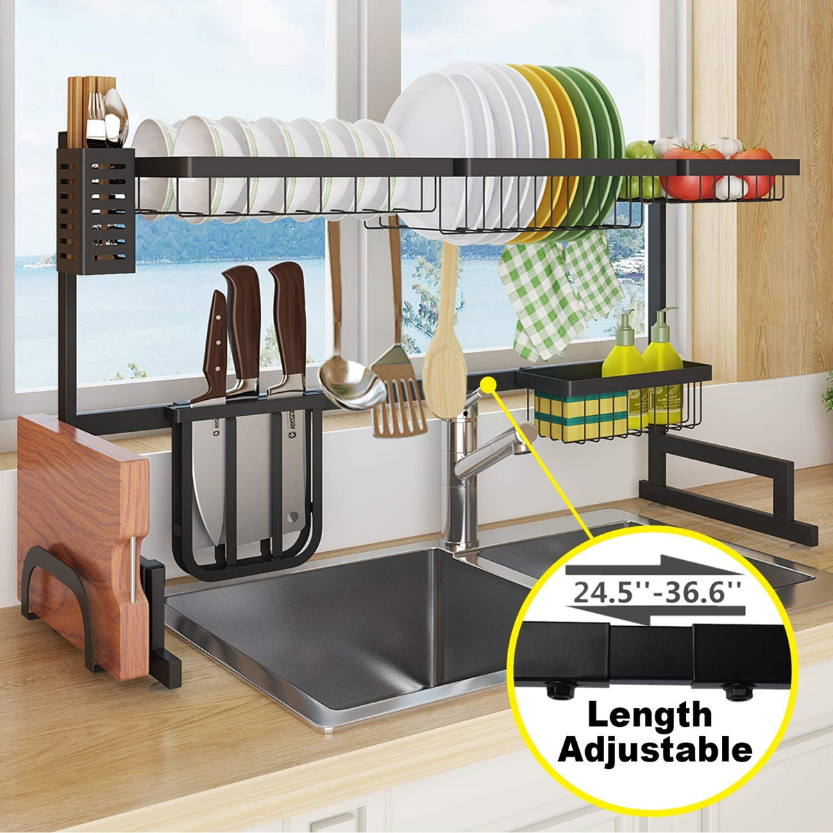 Iron-Art-Retractable-Storage-Rack-63-93cm-Carbon-Steel-Multifunctional-Dish-Rack-Kitchen-Accessories-1767743-12