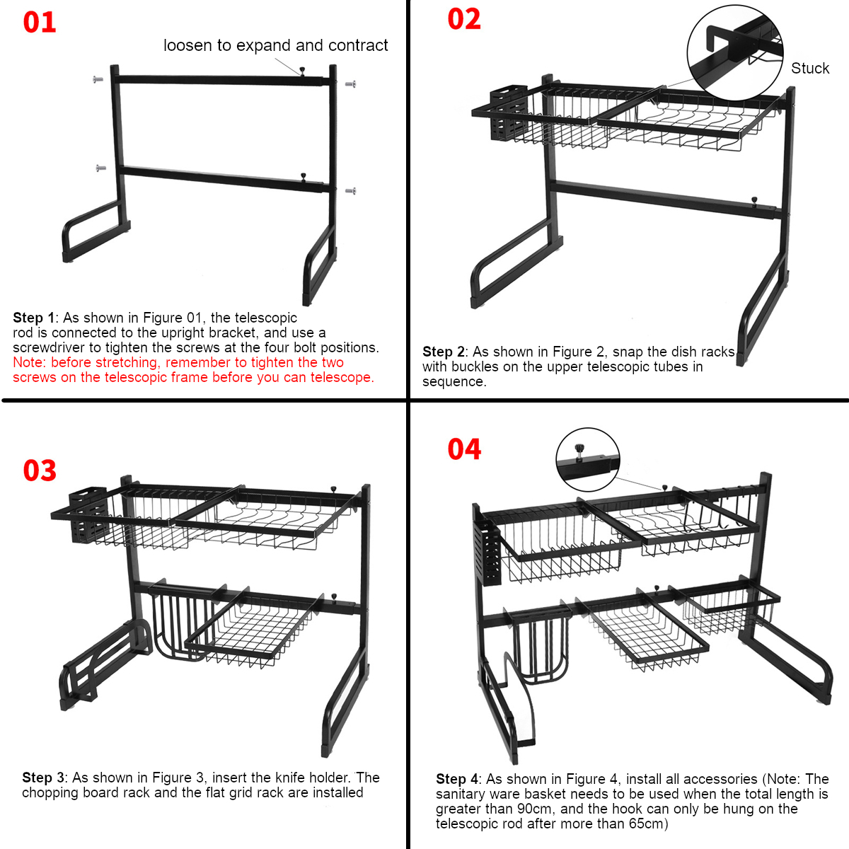Iron-Art-Retractable-Storage-Rack-63-93cm-Carbon-Steel-Multifunctional-Dish-Rack-Kitchen-Accessories-1767743-10