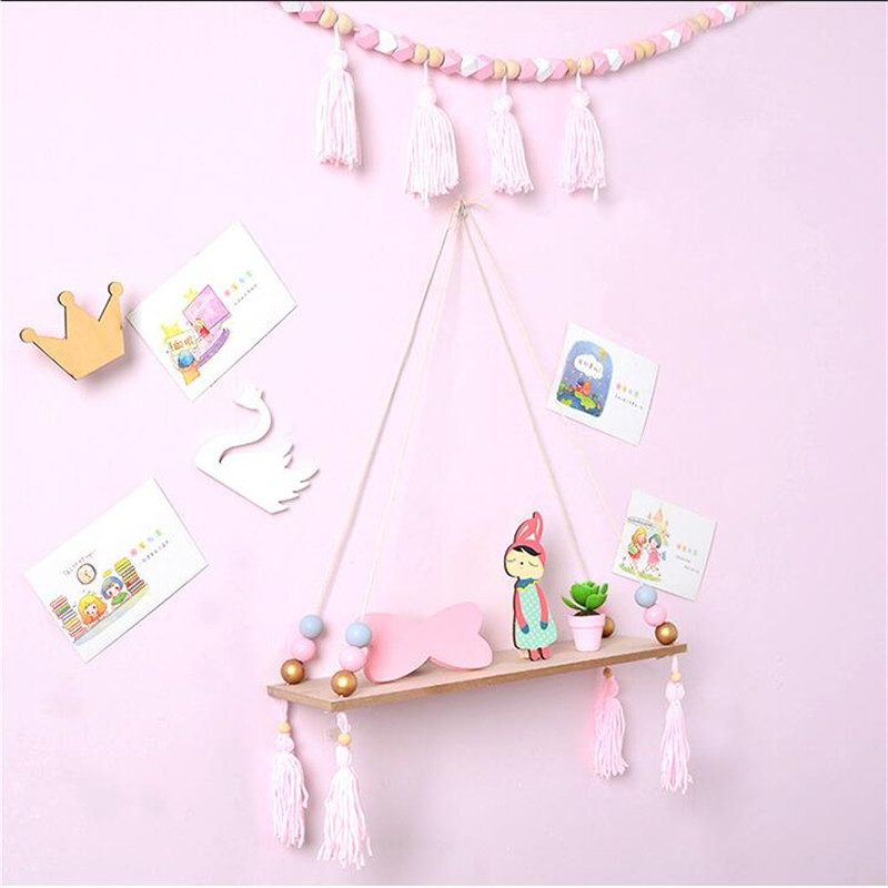 Nordic-Wood-Wall-Mounted-Shelf-Beads-Board-Tassels-Hanging-Storage-Shelf-Floating-Rack-Book-Holder-B-1736114-7