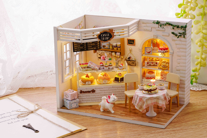 CuteRoom-H-014-Cake-Diary-Shop-DIY-Dollhouse-With-Music-Cover-Light-House-Model-1211779-2