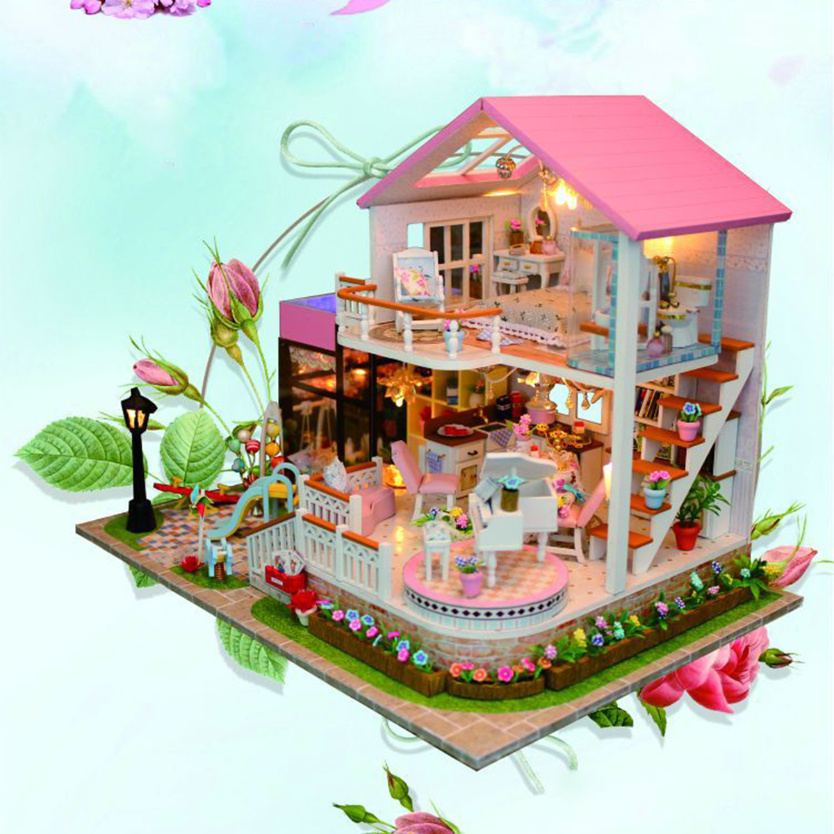 Hongda-DIY-Cabin-Hand-assembled-Doll-House-with-LED-Light-Home-Decor-Model-Toys-1616325-2