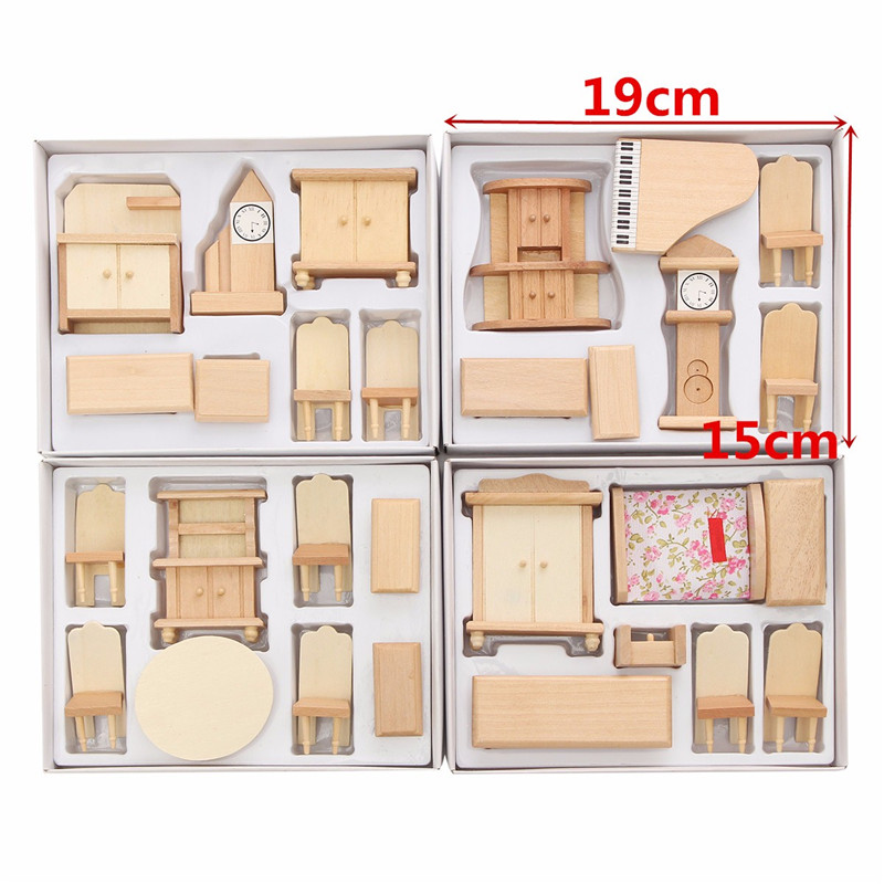 New-29-Pcs-124-Scale-Dollhouse-Miniature-Unpainted-Wooden-Furniture-Model-Suite-1122653-12