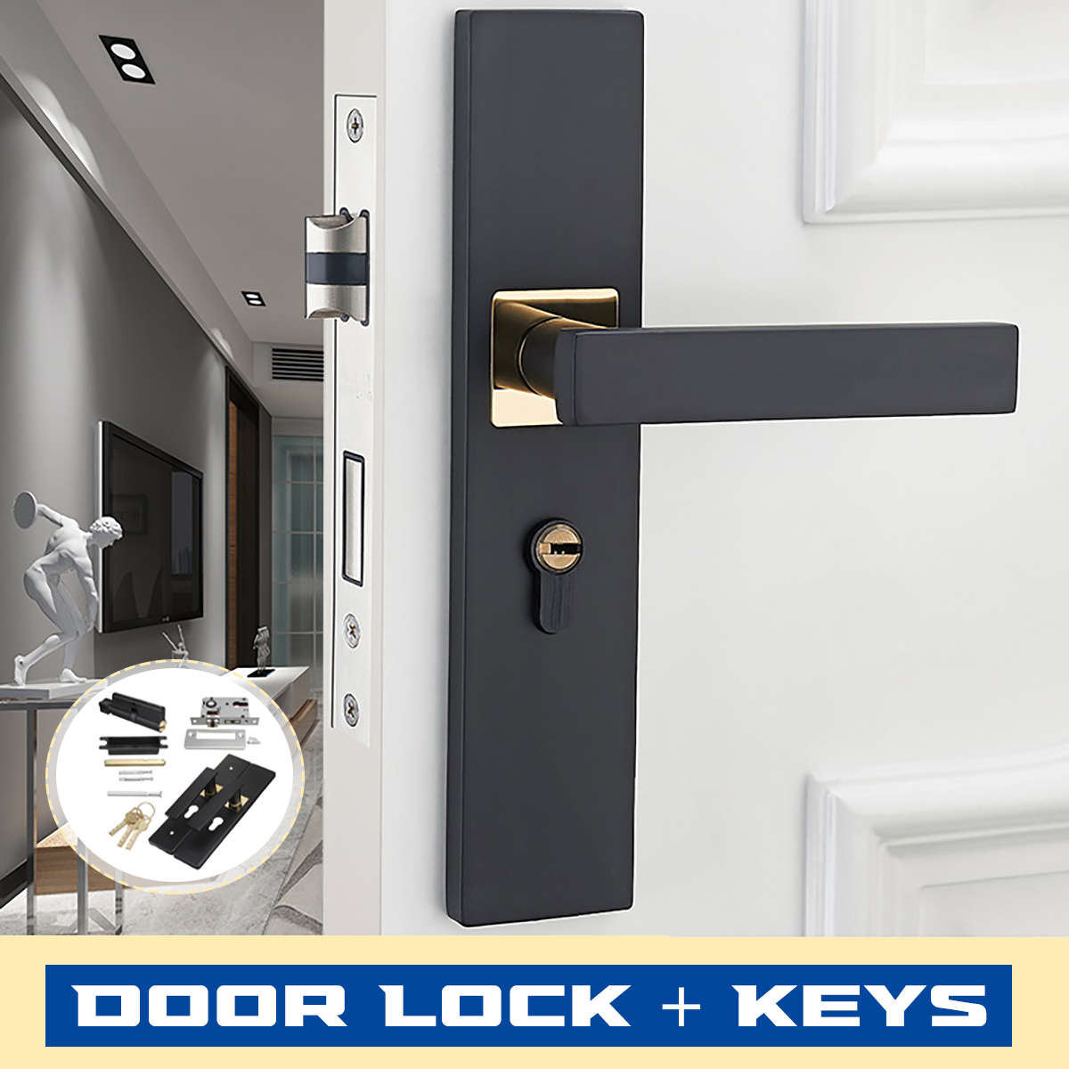 Black-Steel-Home-Door-Entry-Lever-Handle-Locks--3-Keys-Set-For-Indoor-Wood-Door-1965063-1