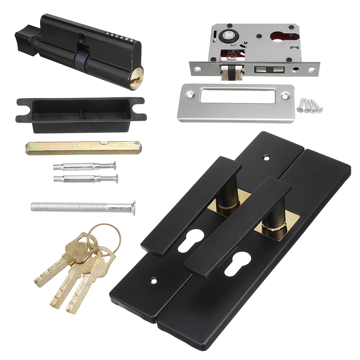 Black-Steel-Home-Door-Entry-Lever-Handle-Locks--3-Keys-Set-For-Indoor-Wood-Door-1965063-11