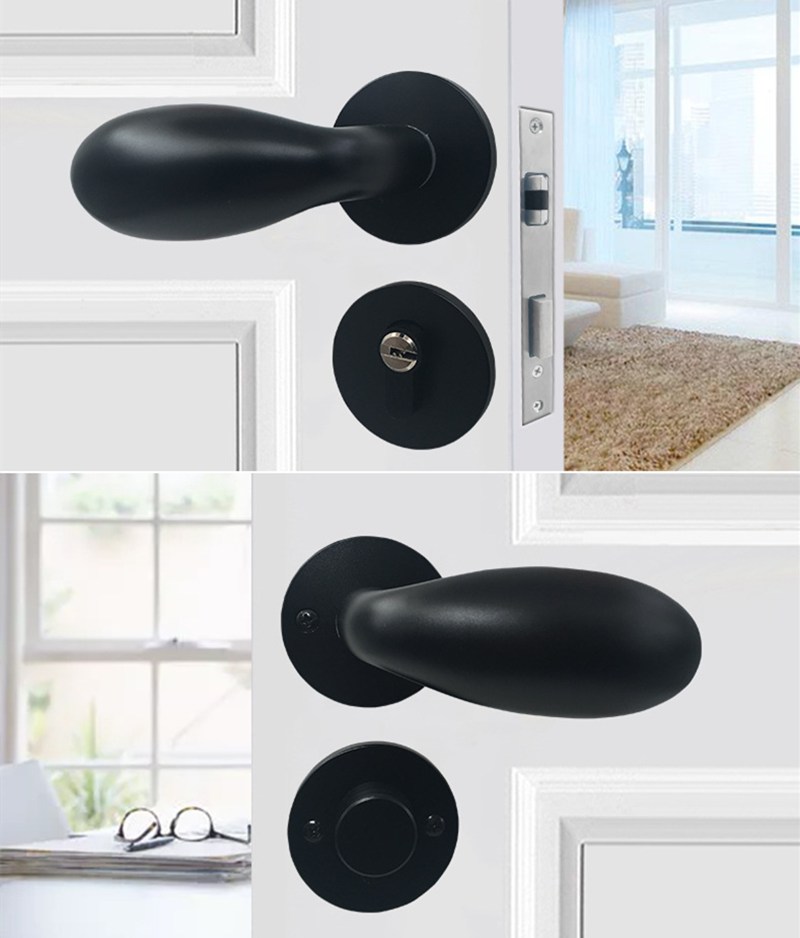 Matte-Black-Aluminum-Door-Lock-Mechanical-Interior-Door-Handle-Cylinder-Lock-Lever-Latch-Home-Securi-1790958-3