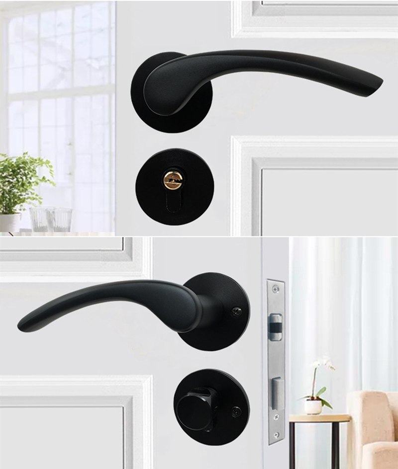 Matte-Black-Aluminum-Door-Lock-Mechanical-Interior-Door-Handle-Cylinder-Lock-Lever-Latch-Home-Securi-1790958-4